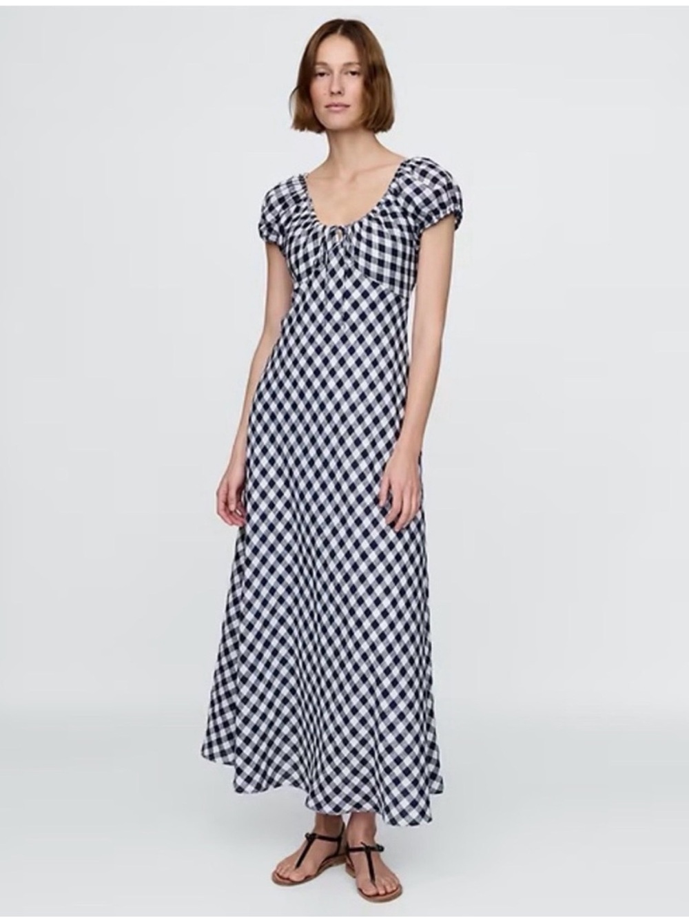 Doen Navy and White Gingham Maxi Dress